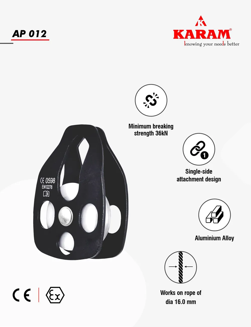 AP012 Aluminium Single Pulley Single Side Attachment